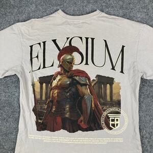 Elysium T-Shirt Mens Size L Gray Graphic Spartan Warrior Print Casual Streetwear
